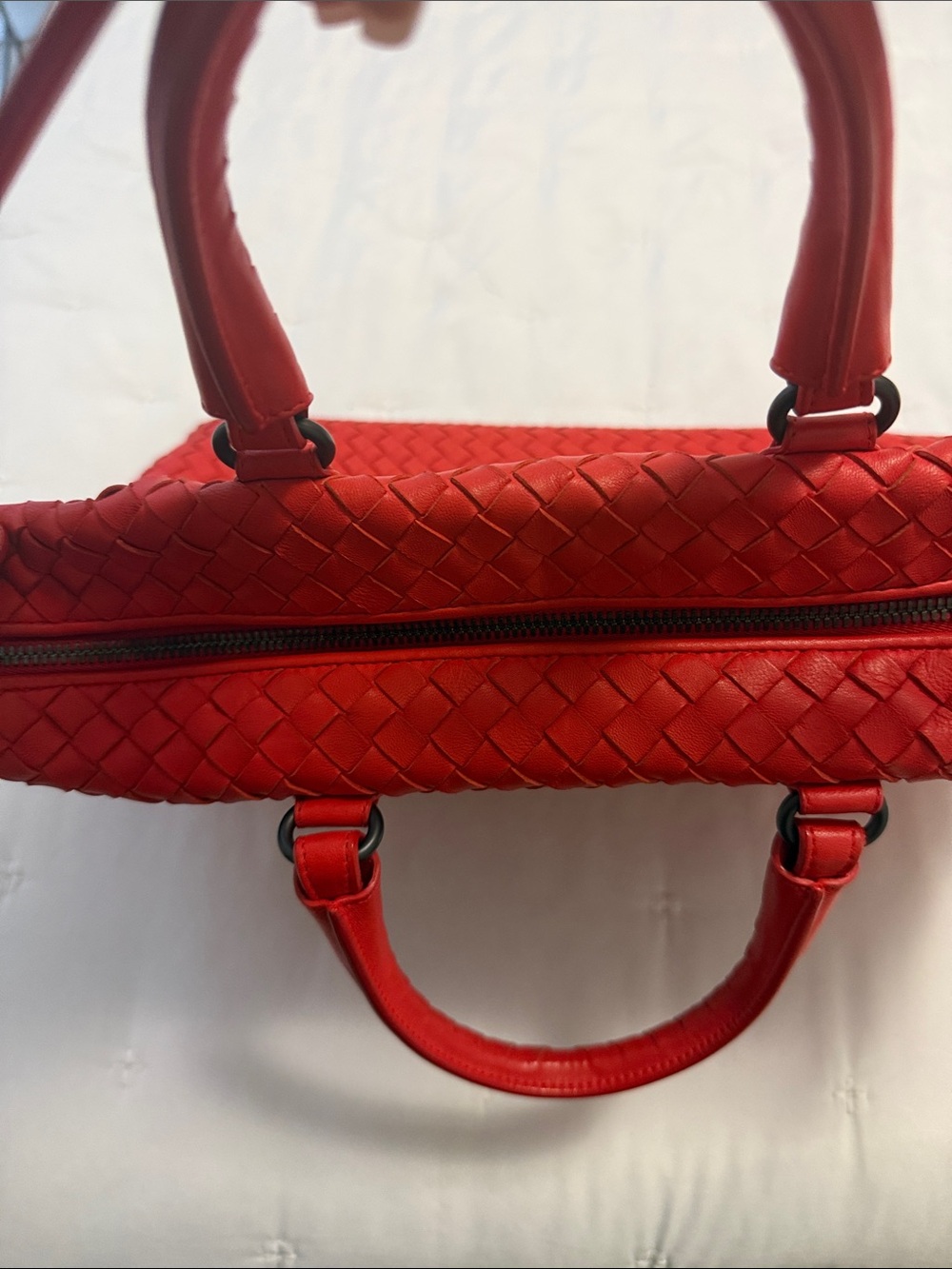 Bottega Veneta Red Intrecciato Woven Tote with Top Handles - Picture 7 of 13